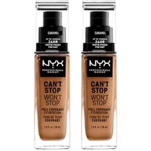 NYX Professional Makeup Fondotinta Can't Stop Won't Stop Tonalità 15 Caramel Liquido Waterproof Lunga Tenuta 24h Finish Matte Leggero No Transfer e Ultra Pigmentato - 2 Fondotinta da 30ml