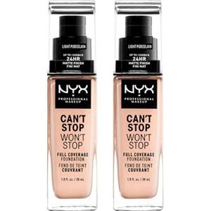 NYX Professional Makeup Fondotinta Can't Stop Won't Stop Tonalità 1.3 Light Porcelain Liquido Waterproof Lunga Tenuta 24h Finish Matte Leggero No Transfer e Ultra Pigmentato - 2 Fondotinta da 30ml