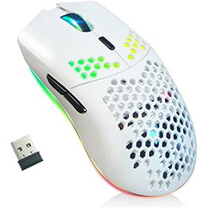 XZXWZX Mouse da Gaming Wireless con Guscio a Nido D'ape,11 Retroilluminato RGB Chroma,3.400 DPI,6 Pulsanti Programmati,Ricevitore USB,Risparmio Energetico,Mouse Wireless per PC/Mac/Laptop Bianco