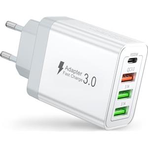 Cewpuno Caricatore USB C,40W 4 Porto Presa Alimentatore USB C QC3.0 Caricatore Rapido,Caricabatterie iPhone Spina Adattatore per iPhone 16 15 14,iPad,Samsung S22 S23 S24,Cuffie,Console di Gioco