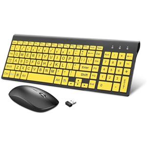 Zienstar-Set Tastiera e Mouse Wireless con Lettere Grandi (Italiana-Layout)| Silenzioso | per Anziani e Persone con Problemi di Vista e Ipovedenti-Giallo