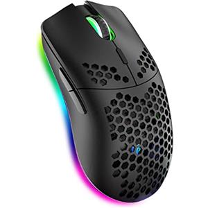XZXWZX Mouse da Gaming Wireless con Guscio a Nido D'ape,11 Retroilluminato RGB Chroma,3.400 DPI,6 Pulsanti Programmati,Ricevitore USB,Risparmio Energetico,Mouse Wireless per PC/Mac/Laptop,Nero