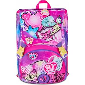 SJ GANG STYLE JAM GANG Zaino Scuola Estensibile Big, Fucsia, Zaino con Divisorio Interno, Tasca Superiore con Patch Riposizionabili, Tasca per Borraccia, 24 L, Zaino Scuola Elementare, Zaino Bambina