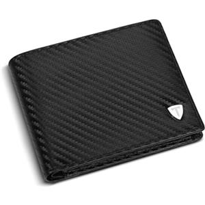 TEEHON Portafoglio Uomo Blocco RFID in Pelle Carbonio Fino a 8 carte, 2 Scomparti Banconote, Portacarte di Credito Confezione Regalo - nero