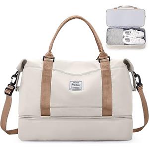 SEAFEW Borsone da Viaggio,Bagaglio a Mano 45x36x20 Easyjet Borsa da Viaggio con Scomparto per le Scarpe, Borsa da Cabina Easyjet Borsa Sportiva Borsone da Palestra da Weekend,E10-Marrone Beige