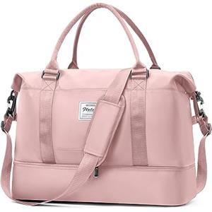 HPLQQ Grande Borsone da Viaggio Donna Bagaglio a Mano, Borsa Sportiva Borsone da Palestra con Scomparto per le Scarpe, Borsa da Weekend, Ospedale Parto, Danza, 50L,A07-Rosa