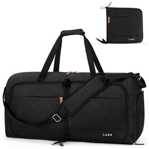 Lekesky Borsa da Viaggio da Donna Uomo 60L Borsa da Weekend Leggera e Pieghevole, Borsone da Viaggio per Aereo con Scomparto per Scarpe, Borse Bagaglio a Mano Impermeabile per Palestra Ospedale, Nero