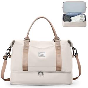 SEAFEW Borsone da Viaggio,Bagaglio a Mano 40x20x25 Ryanair Borsa da Viaggio con Scomparto per le Scarpe,Borsa da Cabina Ryanair 40x30x20 Borsa Sportiva Borsone da Palestra da Weekend,D10-Marrone Beige