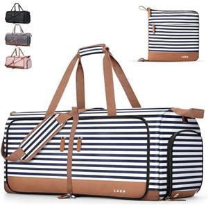 Lekesky Borsone da Viaggio Borsone Palestra Donna Uomo 60L, Borsa da Viaggio Weekend Pieghevole con Scomparto Scarpe e Tracolla, Leggero Impermeabile Borse Bagaglio a Mano per Ospedale Sport, Strisce