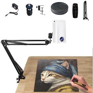 ANGDI Proiettore d'arte intelligente per tracciare disegni e dipingere, proiezione su tela da tavolo e da parete con telecomando e supporto, proiettore per schizzi intelligente(White,0.6m)