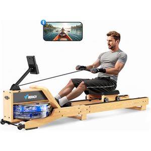 MERACH Vogatore ad acqua pieghevole, quercia rossa, seduta comoda, app dedicata, mappa interattiva, esperienza di canottaggio immersiva, retroilluminazione a LED (R23O1)