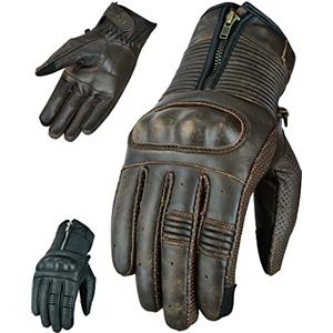 Texpeed Guanti da moto in pelle uomo - Estivi/invernali Guanti per motociclisti - Protezione delle mani zippata per ciclomotore Armatura Marrone - (L)