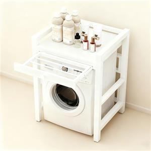 QIUCHIREMAI Mobile Lavatrice Asciugatrice Con stendibiancheria nascosto Mobile per Lavatrice in Metallo Altezza regolabile, Kit Supporto per Asciugatrice Bagno Cucina Casa e uso commerciale white 1-Tiers