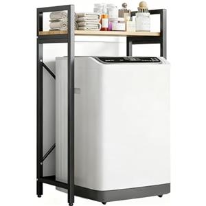 QIUCHIREMAI Ripiano Per Lavatrice A Tamburo Mobile Sopra Lavatrice 3 Ripiani Mobile Da Bagno Salvaspazio Scaffale Da Bagno Porta Detersivi Installazione Facile black Flip-top