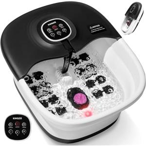 KNQZE Pediluvio Massaggiatore Piedi Pieghevole, Massaggio ai Piedi con Telecomando e Riscaldamento, Bolle, Pietra Pomice, Infrarossi e Timer, 16 Palline per Agopressione, Temperatura Regolabile, Nero