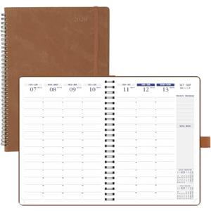 POPRUN (Italian Version) POPRUN Agenda Settimanale 2026 Verticale Spirale A4 21x29,7cm, Planner 2026 con Intervalli Di 15 Minuti e Angoli a Strappo, Carta Spessa da 100 GSM, Marrone.