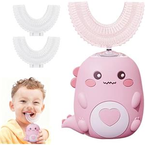 Vulaop Spazzolino da denti per bambini, elettrico, a ultrasuoni a 360° per bambini, 3 testine in silicone, timer intelligente, 2 velocità, spazzolino da denti per bambini (2-12 anni) (rosa 6-12 J.)
