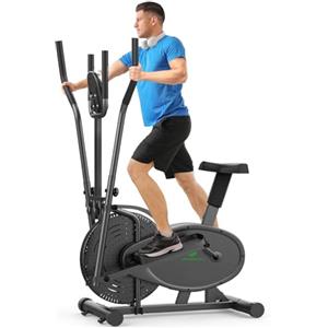 Neezee Ellittiche Per La Casa - 2 IN 1 Cyclette Per Cross Trainer Con Sedile, Monitor LCD Intelligente, Resistenza Regolabile, Allenamento Migliorato Per Tutto Il Corpo, Fino a 120 KG (Nero)