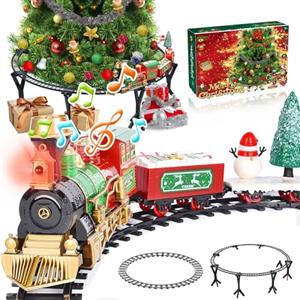 Herenear Trenino Natalizio Elettrico per Bambini, Trenino Classico Natalizio con Supporto Installazione, Treno Elettrico Giocattolo Sull'albero di Natale per Bambini 5 6 7 8 9 Ann (Sotto l'albero)
