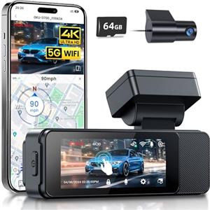 GKU 4K+1080P Dash Cam Auto,5GHz WiFi dash cam con Touchscreen da 3.18",GPS Integrato,Visione Notturna, WDR, 24H Monitor di Parcheggio, G-Sensor, Registrazione in Loop,con Scheda SD 64G, Max 512 GB