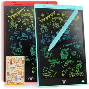 Genialba [2 Pezzi] Tavoletta Grafica LCD Scrittura Colorato 10 Pollici, Lavagna da Disegno Cancellabile, Regalo Bambini, Tavoletta Grafica per Giochi per 2 3 4 5 6 7 Anni (Blu&Rosso)