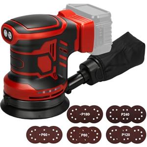 Roadtime Levigatrice orbitale per Milwaukee 18 V (non batteria), smerigliatrice da 125 mm, 3 velocità 7,000 - 11,000 giri/min, con contenitore per la raccolta della polvere e 15 carta vetrata