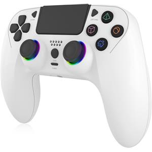 varkda Controller Wireless per PS-4, Controller di Gioco Compatibile con PS4/Slim/Pro/PC, Joystick Gamepad con LED RGB/Doppia Vibrazione/Sensore Giroscopico a 6 assi/950 mAh Batteria/Pannello Touch, Bianco