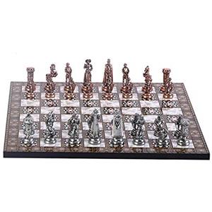 GiftHome, Scacchi medievali Britannici in Rame Antico, Set di Scacchi per Adulti, Fatti a Mano e Design a Mosaico in Legno King 6.5 cm