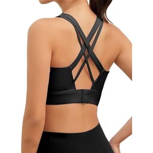 LAJERIN Reggiseni sportivi ad alto impatto per le donne, reggiseno sportivo con spalline incrociate sulla schiena, reggiseni sportivi imbottiti di supporto, Colore: giallo, L