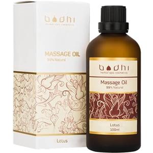 Bodhi® Olio da massaggio Lotus 100 ml - con profumo di loto, per massaggio rilassante con olio di cocco e riso vegano e 99% naturale