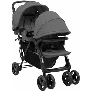 vidaXL Passeggino Gemellare a Tandem Grigio Scuro in Acciaio