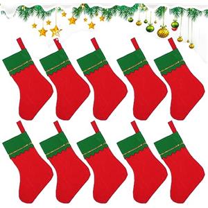 Zuzer Calza Natalizia 10 Pezzi Calze Babbo Natale Calze Natalizie da Appendere Grande Rosso Calza di Natale Calze Befana Sacchetti Regalo Sacchetto di Caramelle per Decorazioni Natalizie