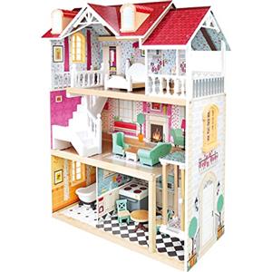 Bino Casa delle Bambole, 83557: Casa a 3 Piani con 5 Stanze, Mobili Inclusi, Adatta per Bambini da 3 Anni in Su