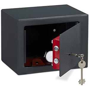 Relaxdays Cassaforte Mobile con Chiave, Serratura Doppia, a Parete o a Pavimento, Mini Safe,HLP 17x23x17,Cassetta;Grigio