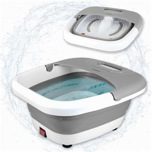 Fishtec Pediluvio, vasca idromassaggio SPA - Bagno di bolle per il massaggio dei piedi - Calore 45° - Balneoterapia 3 modalità: massaggio, vibrazione, bolle - pieghevole - bianco e grigio