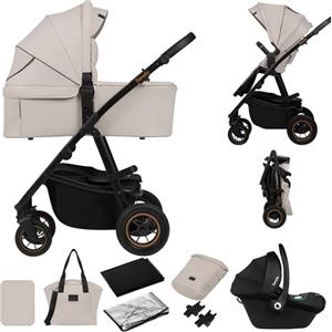 LIONELO Amber Plus Passeggino Trio 3 in 1 da 0 a 4 Anni fino a 22 kg | Navicella XL, Seggiolino Auto fino a 13 kg, Schienale Regolabile, Grandi Ruote Fuoristrada 360°, Cappottina XXL