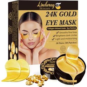 Linduray Skincare Patch Occhi al Collagene con 24K Gold, Maschera Idratante Antirughe per Occhiaie e Borse, Aiuta a Ridurre Gonfiore, Trattamento Rigenerante per Pelle Delicata, 60 Pezzi