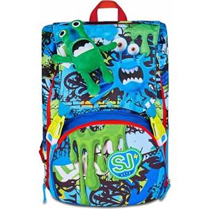 SJ GANG STYLE JAM GANG Zaino Scuola Estensibile Big, Blu, Zaino con Divisorio Interno, Tasca per Borraccia, Peluche Alieno Abbinato, 24 L, Zaino Scuola Elementare, Zaino Bambino