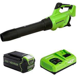 Greenworks 40V Soffiatore Foglie Assiale a Batteria con Motore Brushless, 210km/h, 15,6m³/min, Batterie da 4Ah e Caricabatterie