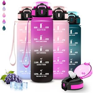 Grsta Borraccia 1 litro, Borraccia con Cannuccia, Senza Perdite, Water Bottle Palestra, Facile da Pulire, Bottiglia Graduata, Con Slogan Motivazionale, Borracce per Fitness, Sport, Campeggio, Escursionismo