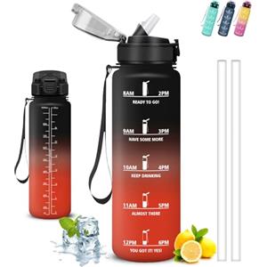 Grsta Borraccia 1 litro, Borraccia con Cannuccia, Senza Perdite, Borraccie Motivazionale, Facile da Pulire, Borraccie Graduata, Con Slogan Motivazionale, Borracce per Fitness, Campeggio, Escursionismo, Yoga