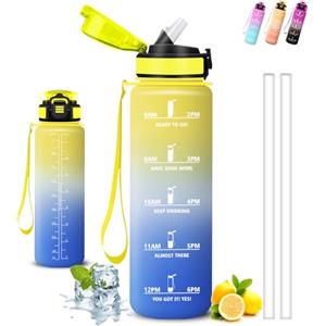 Grsta Borraccia 1 litro, Borraccia con Cannuccia, Senza Perdite, Bottiglia 1 litro, Facile da Pulire, Water Bottle Motivazionale, Con Chiusura di Sicurezza, Borracce per Campeggio, Ciclismo, Viaggio, Yoga