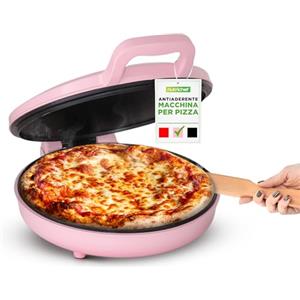 NutriChef Forno Pizza Elettrico 1500 Watt Antiaderente, Cuoci Pizza 30 cm, Uova, Toast, Pancake, Piadina, Manici Termici Salvaspazio, 80-200°C Rosa