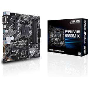 ASUS PRIME B550M-K, Scheda madre micro ATX AMD B550 (Ryzen AM4), dual M.2, PCIe 4.0, 1 Gb Lan, HDMI/D-Sub/DVI, SATA 6 Gbps, USB 3.2 Gen 2 Type-A