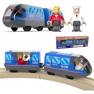 Cylora Treno Elettrico per Bambini, Locomotiva Sonora a Batteria (connessione Magnetica), Compatibile Thomas, Brio, Treno Giocattolo, Giocattolo Regali per Ragazze Ragazzi 3 4 5 6 7 anni, Blu