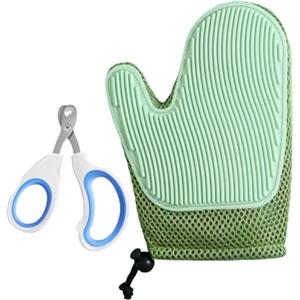 BIFHIG 1 Pezzo di Guanti Verdi, 1 Forbici A Testa Tonda, Guanti per Gatti, Spazzole per Animali Domestici Galleggianti, Tagliaunghie per Animali Domestici, Forniture per Animali Domestici.