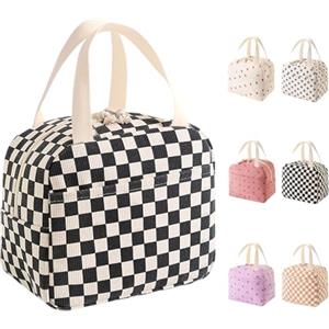 HouYa-Tec 10L Borsa Termica Porta Pranzo, Riutilizzabile Borsa Frigo Piccola Portatile, Pranzo Tote Bag, per Uomini Donne Bambini, per Ufficio Scuola Viaggi Campeggio All'aperto Picnic (plaid bianco e nero)