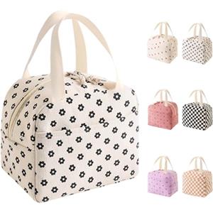 HouYa-Tec 10L Borsa Termica Porta Pranzo, Riutilizzabile Borsa Frigo Piccola Portatile, Pranzo Tote Bag, per Uomini Donne Bambini, per Ufficio Scuola Viaggi Campeggio All'aperto Picnic (Fiori bianco sporco)