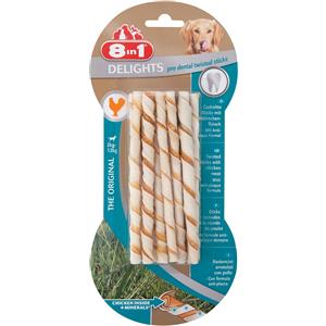 8in1 Delights Pro Dental Bastoncini Arrotolati al Pollo per Cani - 10 Pezzi, Snack Antiplacca e Povero di Grassi