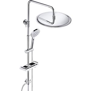 JOHO Colonna Doccia in Acciaio Inox Set Doccia Completo con Mensola, Sistema Doccia a pioggia senza Miscelatore con Soffione Doccia e Doccetta (D30cm tondo)